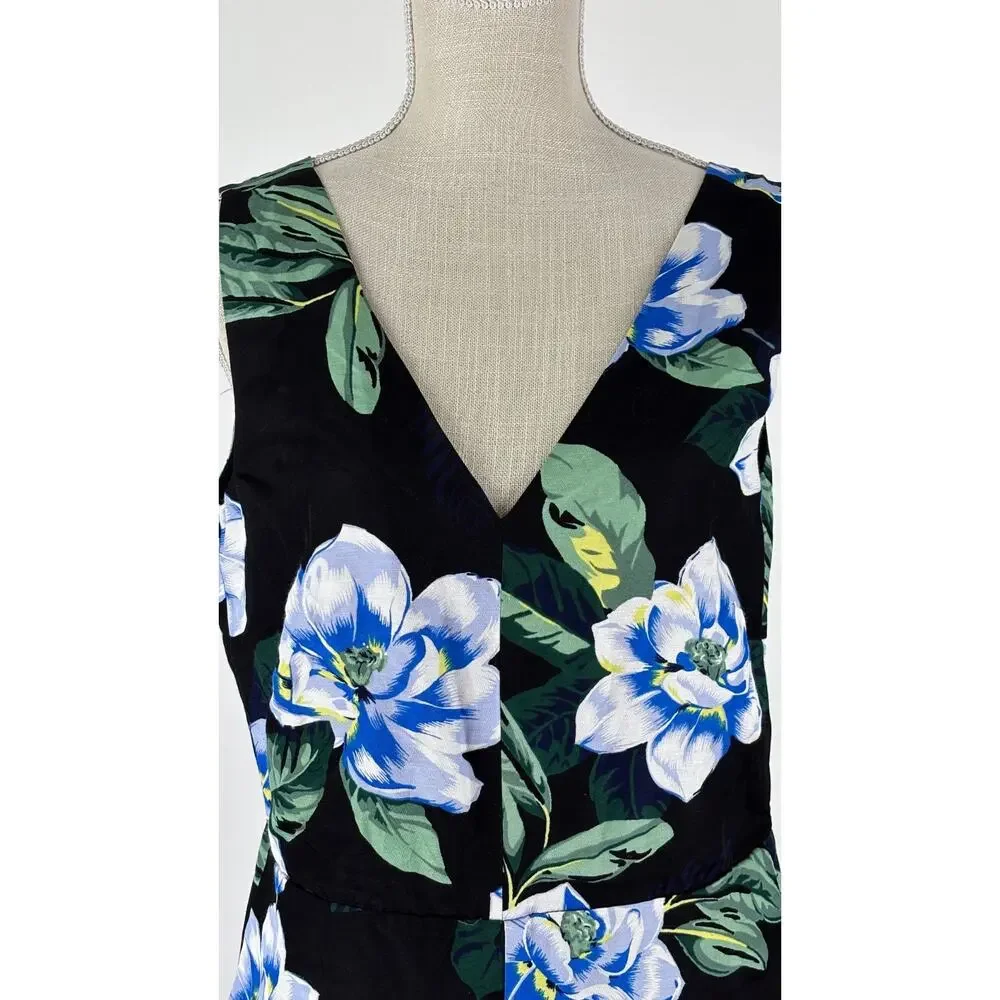 Banana Republic Womens Floral Linen Blend Jumpsuit V Neck Sleeveless Size 10 NWT